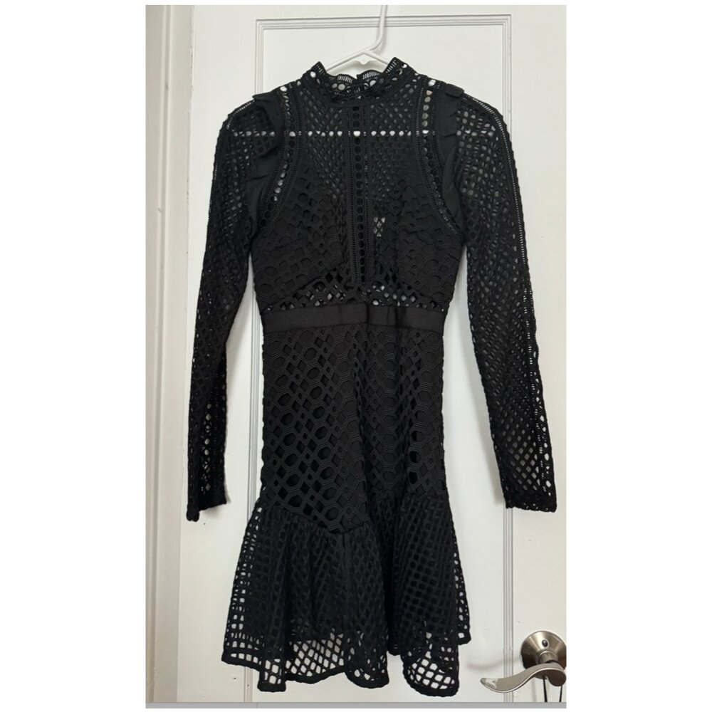 SELF-PORTRAIT Ruffled organza-trimmed guipure lace mini dress, eyelet detail - Picture 3 of 4
